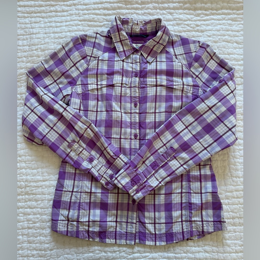 Columbia Lavender and White Plaid Shirt- Women’s Medium
